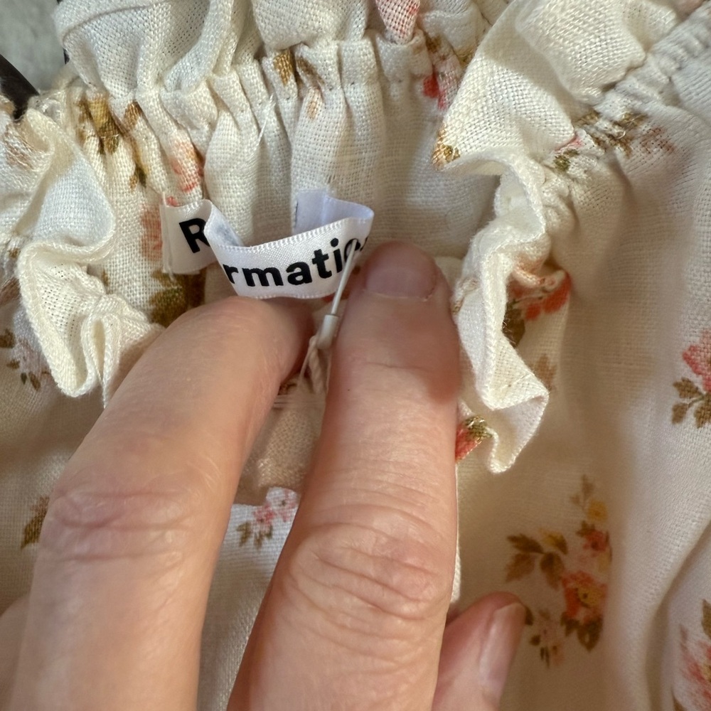 Reformation White Linen Puff Sleeve Mini Dress Cottagecore Milkmaid M - Picture 7 of 7